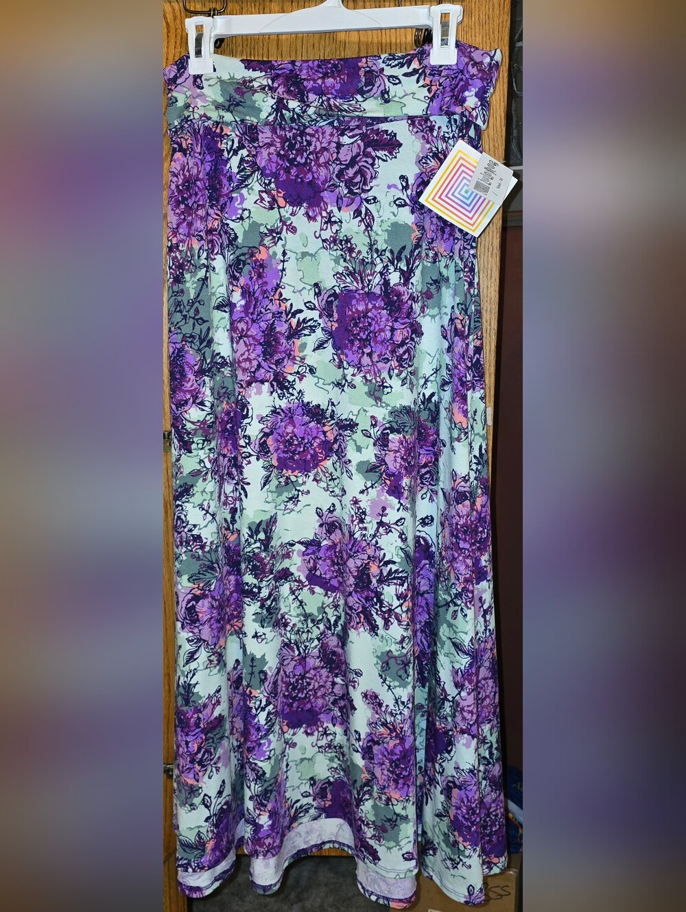 LuLaRoe Maxi Skirt in Purple Floral on Mint